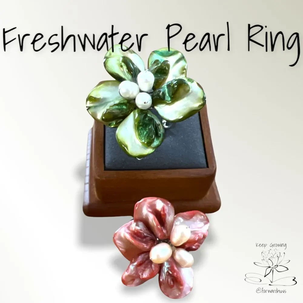 Elegant Freshwater Pearl & Shell Adjustable Statement Rings Set